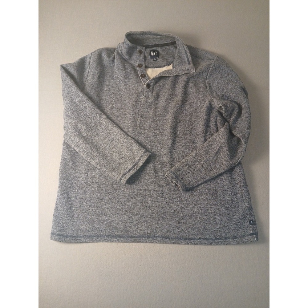 GAP Sweater Mens Large Heather Mock Neck Button Henley Pullover Knit!!